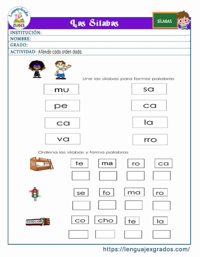 Actividad para trabajar con las sílabas para niños de primer grado