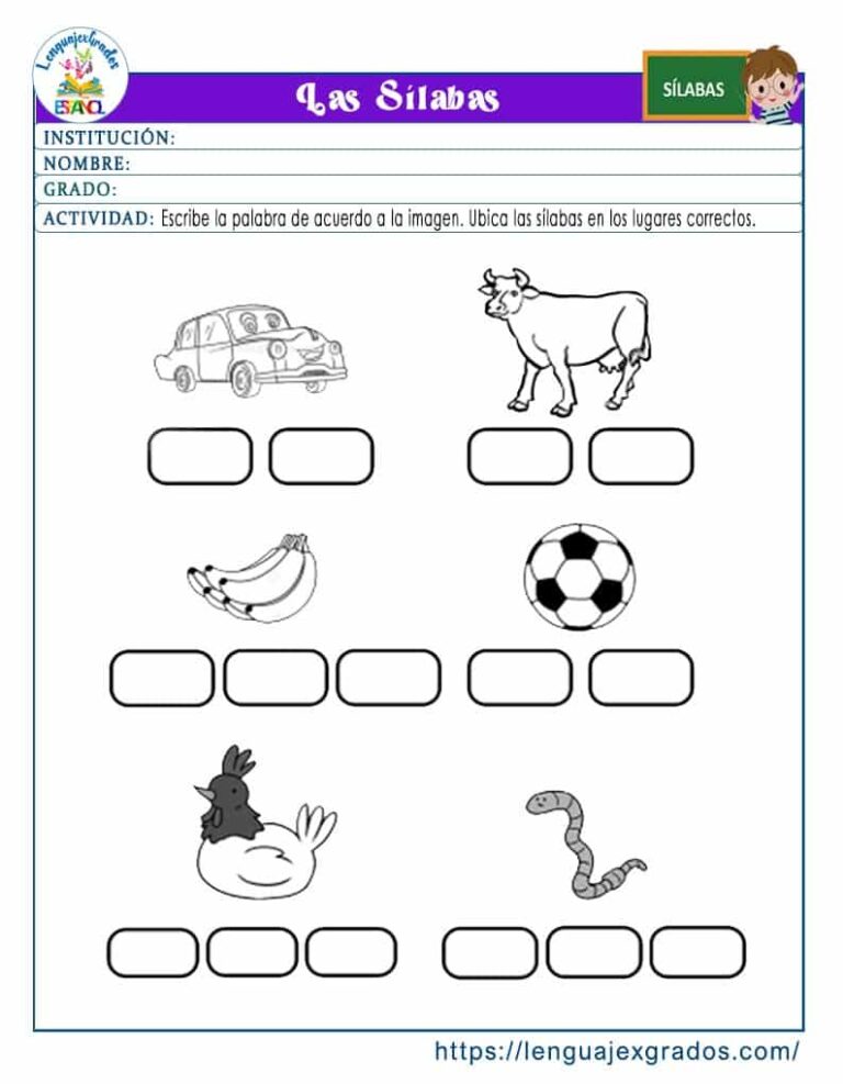 Actividad para trabajar con las sílabas para niños de primer grado