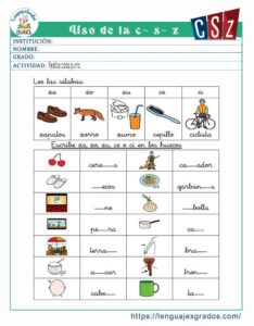 Uso de la c - s - z para niños con ejercicios