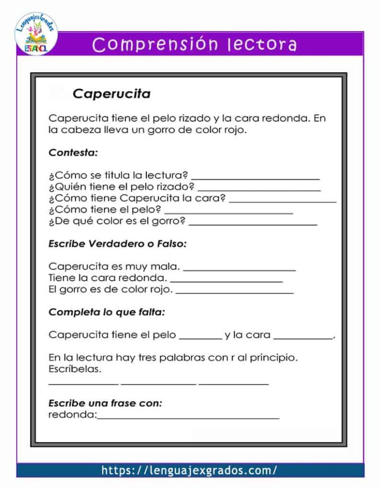 Actividades de comprensión de lectura de para segundo grado